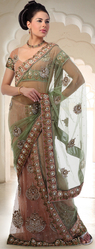 Brown Shade Embroidered Designer Saree