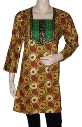 Designer Long Kurta Top Tunic Dress Cotton With Golden Hand Block 