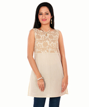 Buy Women Natural Brocade Chanderi Boat Neck Tunic