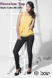 Sleeveless Top with Front Pleats