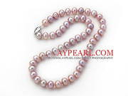 A Grade Nearly Round Natural Violet Freshwater Pearl Knotted Necklace