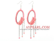 Fashion Style Pink Coral Long Dangle Tassel Earrings