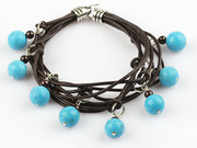 Lovely Style Multi Strands Turquoise and Garnet Leather Bracelet