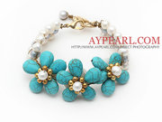 Elegant Style Pearl and Turquoise Flower Bracelet