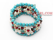 Assorted Red Coral and Tiger Eye Stretch Cuff Bracelet