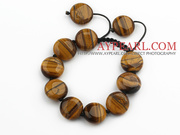 17mm Flat Round Tiger Eye Knotted Adjustable Drawstring Bracelet