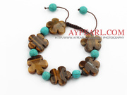 Tiger Eye and Turquoise Knotted Adjustable Drawstring Bracelet