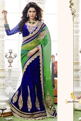 Pavitraa  Neavy Blue designer Velvet Lahenga Saree