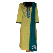 Light Orange with Green Sequence Work