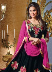 Indian Lara Dutta Black Anarkali Frock For Mehendi Event Best offer