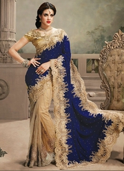 Royal Blue With Brown Embroidery Work Saree