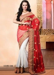 White And Red Designer Saree