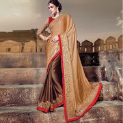 Ravishing Brown Embroidered Designer Saree