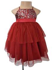Pari Red shimmer Dress for Kids Girl - Faye