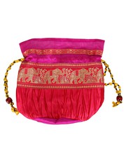 Rajrang Magenta Satin & Art Silk Casual Elephant Patch Work Pouch.