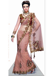 LIGHT PINK BRASSO JACQUARD DESIGNER LEHENGA STYLE SAREE