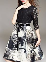 Black and White Lacy Printed Dress 