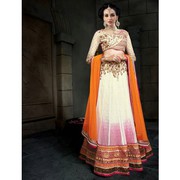 Luscious Patch Border Work White A Line Lehenga Choli
