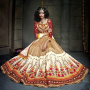Entrancing Georgette Brown and Cream A Line Lehenga Choli
