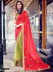 Red and Green Appealing Georgette Saree