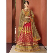 Glowing Pink and Beige Art Silk Party Wear Lehenga Choli