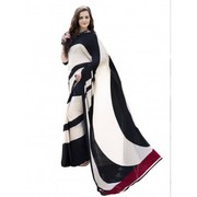 Black and White Crepe Casual Saree