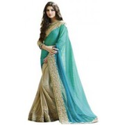 Self Design Bollywood Chiffon Sari(Beige)