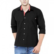  100% COTTON SLIM FIT CASUAL BLACK SHIRT With 67% Off