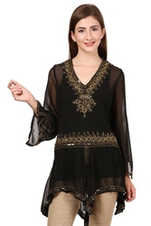 Black Partywear Embroidery Kurta at Best Price