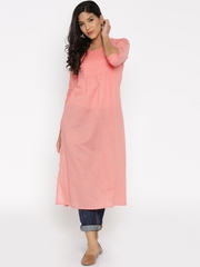 Desi Weavess Plain Peach Pleated Kurta at ShoppyZip