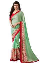 Green Casual Georgette Floral Printed Saree For Women