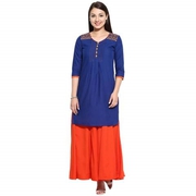 Dailywear Royal Blue Cotton Kurta For Women