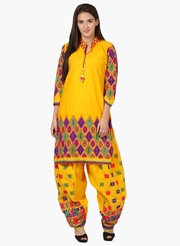 Yellow Cotton Gujarati Salwar Set at ShoppyZip