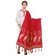 Buy Women Banarasi Dupatta With Crane Bird Design Red And Gold