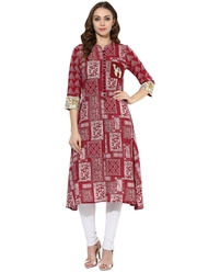 Maroon Printed Long Kurta for Women