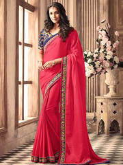 Sultry pink and navy blue silk ceremonial wear designer saree