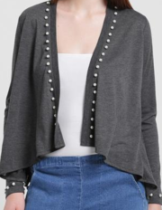 Texco Women Charcoal Grey Open Front Embellished Shrug