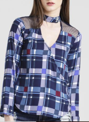 Texco Women Navy & Grey Summer cool V' neck Cuffed sleeve Checks Top