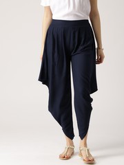 Navy Blue Solid Rayon Cowl Pants