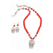 Buy Red Crystal German Silver Durga Necklace/Jewellery Set Online