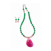 Handmade Pink/Green Onyx With Stone Pendent Necklace Set