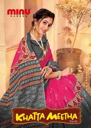 Biggest B2B Supplier of Minu Khatta metha cotton Printed Sarees