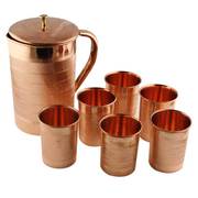 Copper Utensils,  Copper Jug Pitcher With 6 Copper Glasses Set