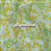 Buy Golden Floral Pattern Organza Fabric With Sequence Work 