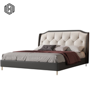 Luxury headboard modern Italian genuine leather bed