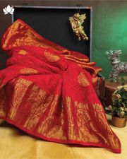 Kanchipuram Silk Bandhani Red Saree at Brand Mandir