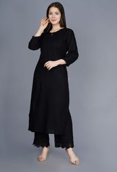 NAAVIV Women’s Black Rayon Kurta with Palazzo Pant Set