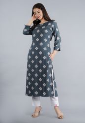 NAAVIV Women’s Rayon Printed Straight Kurti Pant Set