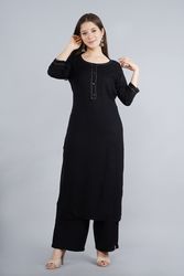 NAAVIV Women’s Rayon Black Kurta With Palazzzo