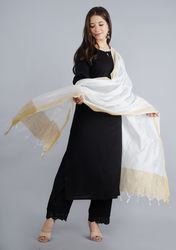 NAAVIV Women’s Black Rayon Kurta Palazzo Pants with White Dupatta